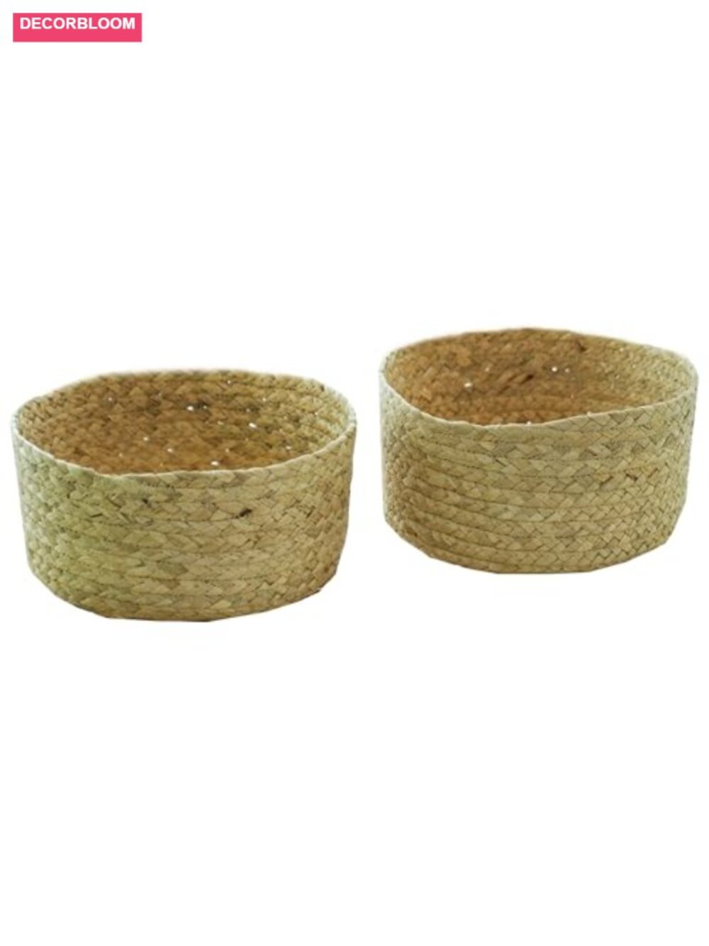 2PCS Round Woven Large Storage Basket Set Water Hyacinth Rattan Rustic Display